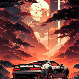 No00208 My Honda NSX-T car ukiyo-e japanese style by Clark Leffler