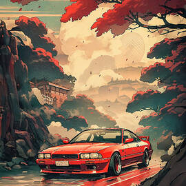 No00249 My Nissan Leopard car ukiyo-e japanese style by Clark Leffler
