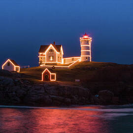 Nubble lighthouse with Christmas Lights