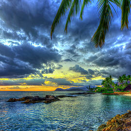 Oahu Hawaii Lanikuhonua Beach Sunset Secret Beach Paradise Cove Ko Olina Seascape Art by Reid Callaway