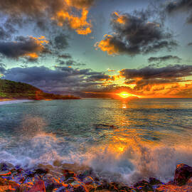 Oahu Hawaii Waimea Bay Sunset 5 North Shore Seascape Art by Reid Callaway
