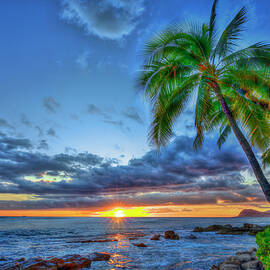 Oahu HI Secret Beach Palm Sunset Ko Olina Reflections Seascape Art by Reid Callaway