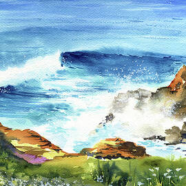 Ocean Waves Portugal Painting by Dora Hathazi Mendes
