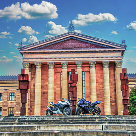 On Top of the Art Museum Steps - Two Motorcycles by Bill Cannon