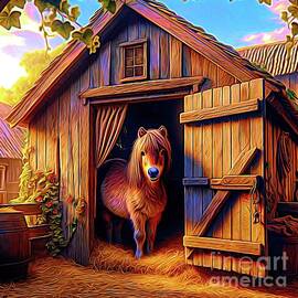 Open Rustic Barn Door and Pony Expressionism Effect by Rose Santuci-Sofranko
