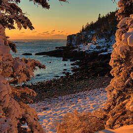 Otter Cliffs Sunrise After A Winter Storm by Stephen Vecchiotti
