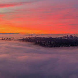 Over Seattle On A Cloud Panorama Sunrise by Mike Reid