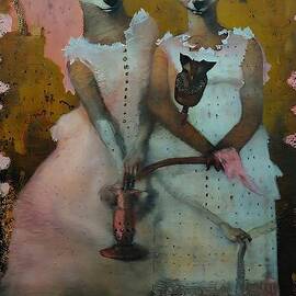 Painting Beautiful Cats art girl portrait modern  by N Akkash
