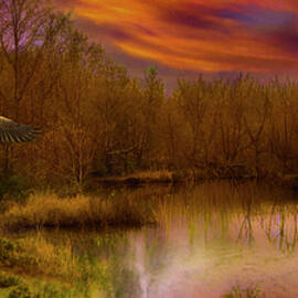 Pair Landing At Aragon Mill Pond by Gary Shindelbower