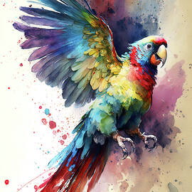 Parrot, Watercolor, 02 by AM FineArtPrints