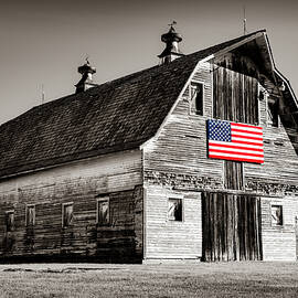 Patriotic Barn With The Glorious Red White And Blue - Sepia Selective Color by Gregory Ballos