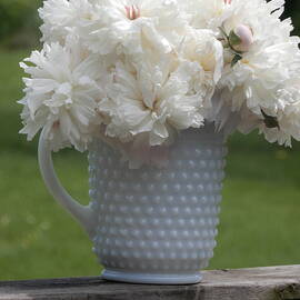 Peony And White Vase by Tina M Wenger
