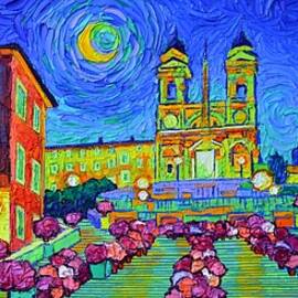 PIAZZA DI SPAGNA BY MOON textural impasto palette knife oil painting detail by Ana Maria Edulescu by ANA MARIA EDULESCU