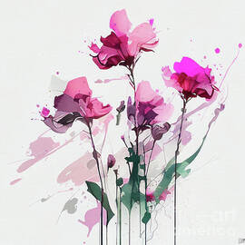 Pink Abstract Flowers Watercolor Style 2 by Laura's Creations