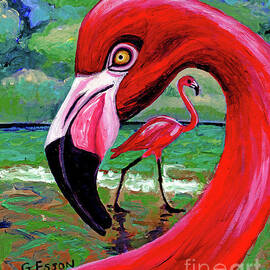 Pink Flamingos On A Beach by Genevieve Esson