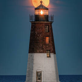 Pink Moon at Point Judith Light by Shawn Boyle