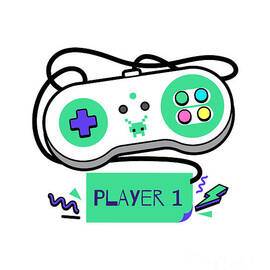 Player One 16 Bit Console Funny Gamer Gift For Her Him Video Game Lover by Jeff Creation
