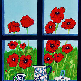 Poppies in the Window by Stephanie Moore