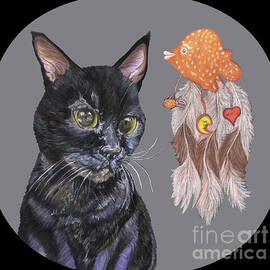 Portrait of the Black Cat with a Dream Catcher  by Maria Sibireva