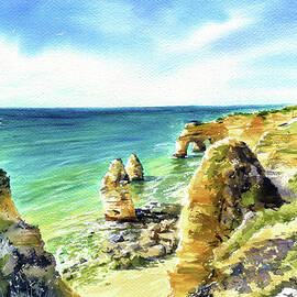 Praia at Lagos Algarve Portugal Painting by Dora Hathazi Mendes