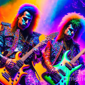 Psychedelic Guitarists A-Glow by Carol Lowbeer
