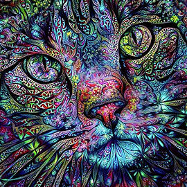 Psychedelic Tabby Cat - Blue by Peggy Collins