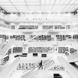 Public Library Stuttgart Black and White - modern architecture and lots of books by Matthias Hauser