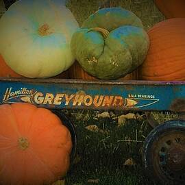 Pumpkins Vintage Wagon and Hay Bales by Elizabeth Pennington