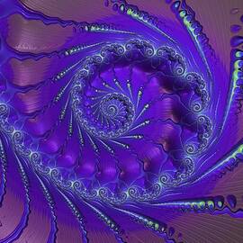 Purple Neon Fractal Nautilus Shell Spiral by Shelli Fitzpatrick