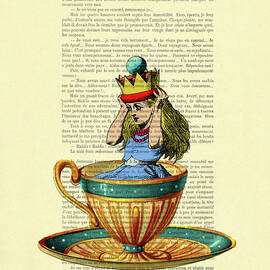 Queen Alice in Wonderland in teacup illustration