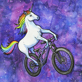 Rainbow Unicorn Riding a Bike by Olga Shvartsur