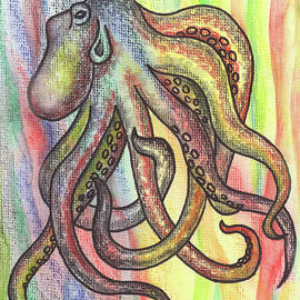 Rainbow Watercolor Octopus Beach Art 