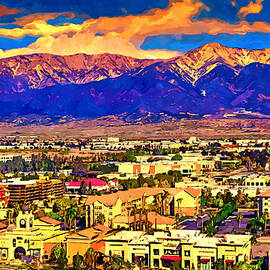 Rancho Cucamonga aerial with San Gabriel Mountains and Cucamonga Peak in the distance