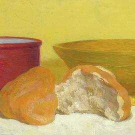 Red bowl, yellow bowl and bread by Ben Rikken