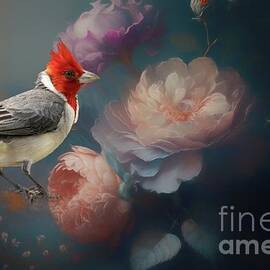 Red-Crested Cardinal Enjoying the Blossom by Eva Lechner