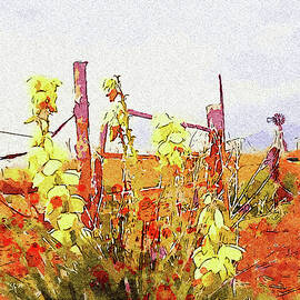 Red Dirt, Yucca and Windmill Watercolor Landscape  by Shelli Fitzpatrick