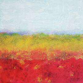 Red Earth Abstract Landscape in Red Yellow Blue White by Lynnie Lang