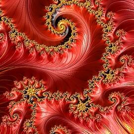 Red Fractal Spirals by Mo Barton