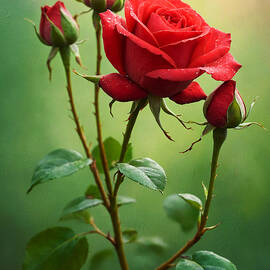 Red garden rose against a foggy dreamy atmosphere - digital painting 