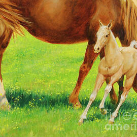 Mare and New Foal by Don Langeneckert