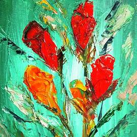 Red Rosebud Alla Prima Oil Painting  by Catherine Ludwig Donleycott