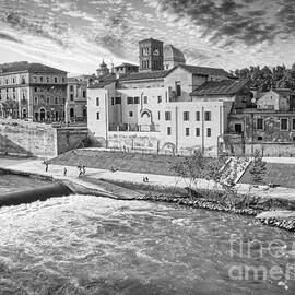 Rome - Tiber River and Tiber Island Black and White by Stefano Senise