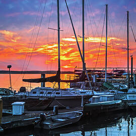 Sailboats At Sunset by Jerry Cowart