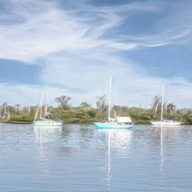 Sailboats in the Waterway Painting by Debra and Dave Vanderlaan