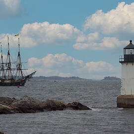 Salem's Friendship sails past Fort Pickering Lighthouse by Jeff Folger