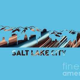 Salt Lake City Skyline on Blue by Elisabeth Lucas
