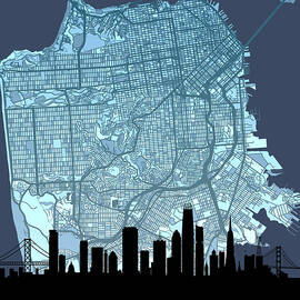 San Francisco California Skyline Map #48 by Michael Tompsett