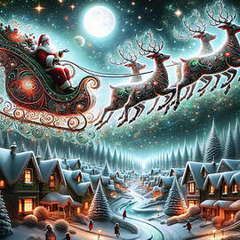 Santa's Flight over Winter Wonderland by Bill and Linda Tiepelman
