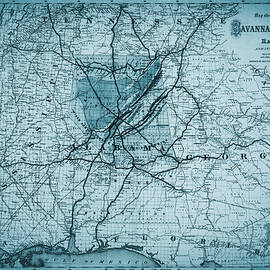 Savannah and Memphis Vintage Railroad Map 1872 Blue by Carol Japp