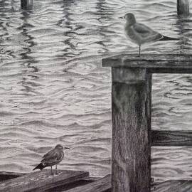 Sea Dock Charcoal Drawing by Lois Bailey